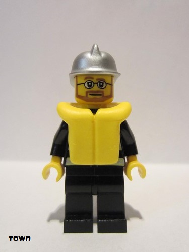 lego 2010 mini figurine cty0251 Fire Reflective Stripes, Black Legs, Silver Fire Helmet, Beard and Glasses, Life Jacket 
