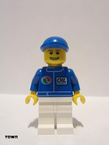 lego 2010 mini figurine oct054 Octan Blue Oil, White Legs, Blue Short Bill Cap 