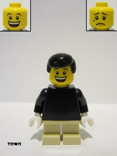 lego 2010 mini figurine twn122 Citizen Plain Black Torso with Black Arms, Tan Short Legs, Black Male Hair 