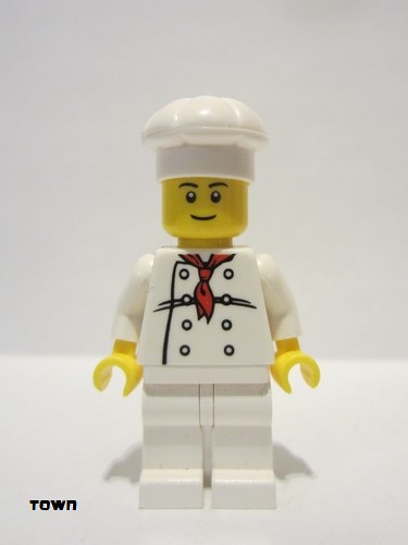 lego 2011 mini figurine chef017a Chef White Torso with 8 Buttons, White Legs, Black Eyebrows 