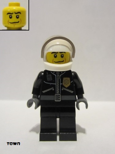 lego 2011 mini figurine cty0242 Police City Leather Jacket with Gold Badge, White Helmet, Trans-Black Visor, Black Eyebrows 