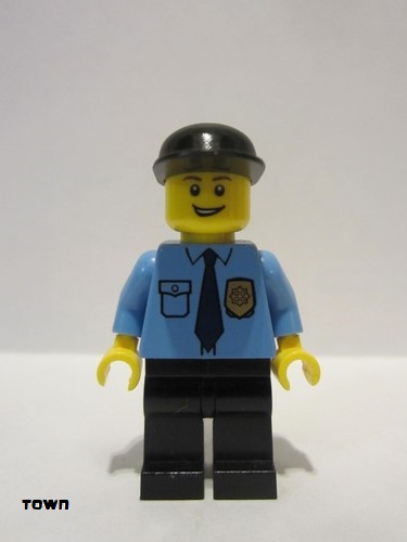lego 2011 mini figurine cty0298 Police City Shirt with Dark Blue Tie and Gold Badge, Black Legs, Black Cap 