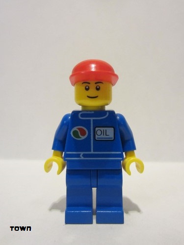 lego 2011 mini figurine oct055a Octan Blue Oil, Blue Legs, Red Short Bill Cap, Black Eyebrows 
