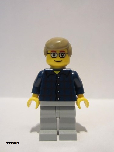 lego 2012 mini figurine cty0270 Citizen Plaid Button Shirt, Light Bluish Gray Legs, Dark Tan Male Hair, Glasses 