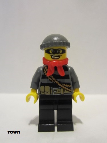 lego 2013 mini figurine cty0433 Police City Burglar, Dark Bluish Gray Knit Cap, Red Bandana, Mask 