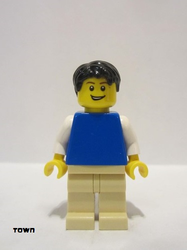 lego 2013 mini figurine pln172 Citizen Plain Blue Torso with White Arms, Tan Legs, Black Short Tousled Hair 