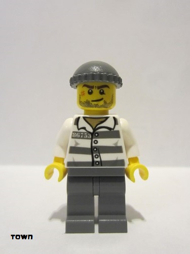 lego 2014 mini figurine cty0457 Police - Jail Prisoner 86753 Prison Stripes, Dark Bluish Gray Knit Cap 