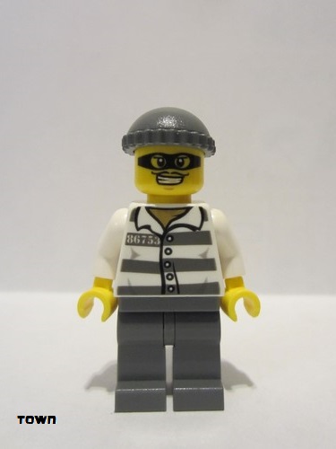lego 2014 mini figurine cty0486 Police - Jail Prisoner 86753 Prison Stripes, Dark Bluish Gray Knit Cap, Mask 
