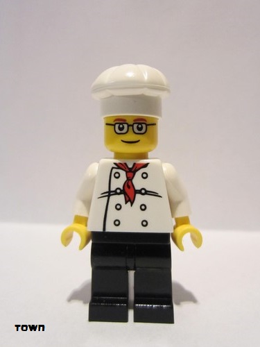 lego 2014 mini figurine cty0502 Chef White Torso with 8 Buttons, Black Legs, Glasses 