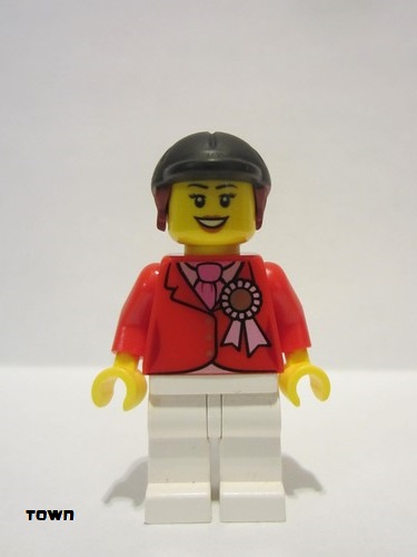 lego 2014 mini figurine twn194 Citizen Red Riding Jacket with Award Ribbon, White Legs, Black Riding Helmet 