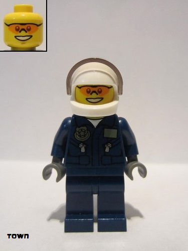 lego 2015 mini figurine cty0535 Swamp Police - Helicopter Pilot Dark Blue Flight Suit with Badge, Helmet, Plain Hips and Legs 