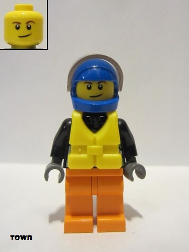 lego 2015 mini figurine cty0542 Powerboat Driver Male, Crooked Smile with Brown Dimple 