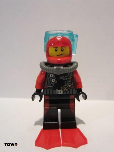 lego 2015 mini figurine cty0558 Scuba Diver Male, Red Flippers 