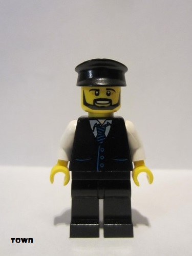 lego 2016 mini figurine cty0692 Limousine Driver Black Vest with Blue Striped Tie, Black Legs, Black Hat, Black Beard 