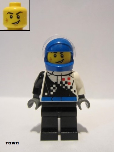 lego 2017 mini figurine cty0712 Buggy Driver Checkered Race Torso, Blue Helmet, Black Legs 