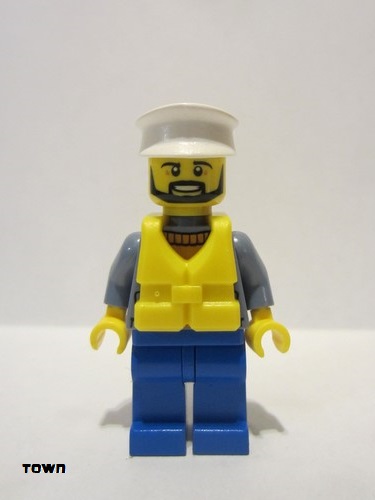 lego 2017 mini figurine cty0864 Coast Guard City - Ship Captain With White Hat and Life Jacket 