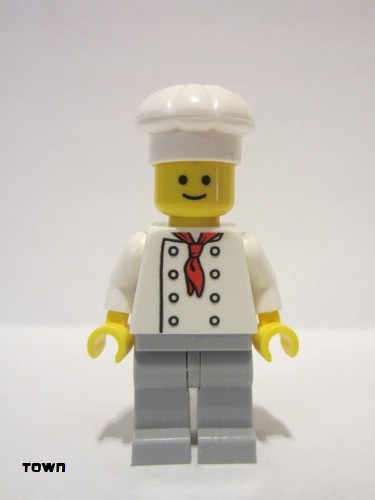 lego 2017 mini figurine twn269a Baker (Chef) White Torso with 8 Buttons, No Wrinkles Front or Back, Light Bluish Gray Legs 
