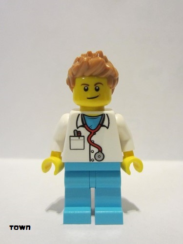 lego 2018 mini figurine cty0899 Doctor Stethoscope, Medium Azure Legs, Medium Nougat Spiked Hair 