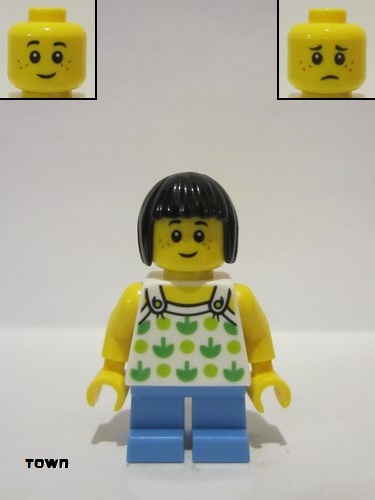 lego 2018 mini figurine twn322 Child Halter Top with Green Apples and Lime Spots, Short Legs 
