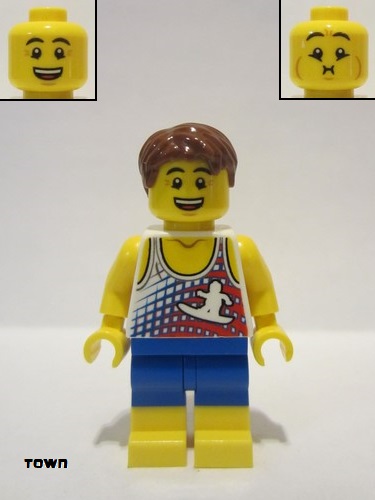 lego 2018 mini figurine twn335 Beach Tourist With Surfer Tank Top and Yellow Boots 