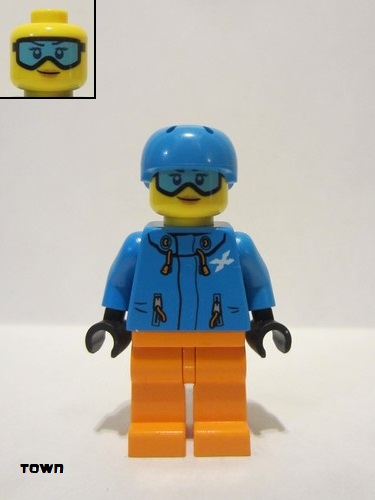 lego 2019 mini figurine cty0991 Skier Female, Dark Azure Jacket and Helmet, Goggles with Peach Lips 