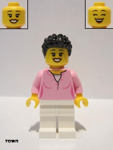 lego 2019 mini figurine cty1018 Mom Bright Pink Female Top, White Legs, Black Hair Coiled and Short 