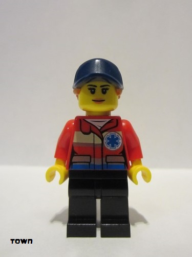 lego 2019 mini figurine cty1083 Ski Patrol Member Female, Red Jacket, Dark Blue Cap, Ponytail 