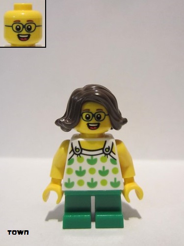 lego 2019 mini figurine twn370 Child Girl With Halter Top with Green Apples and Lime Spots, Green Short Legs 