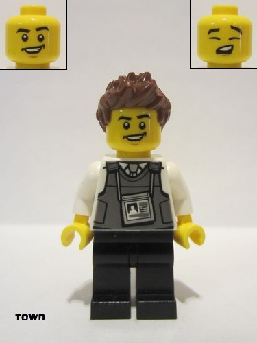lego 2020 mini figurine cty1135 Police - Security Officer Black Legs, Brown Hair 