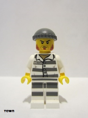 lego 2020 mini figurine cty1145 Police - Jail Prisoner 86753 Prison Stripes, Dark Bluish Gray Knit Cap, Reddish Brown Beard and Stubble 