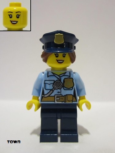 lego 2020 mini figurine cty1146 Police - City Officer Female, Bright Light Blue Shirt with Badge and Radio, Dark Blue Legs, Dark Blue Police Hat 
