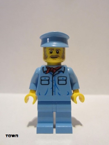 lego 2020 mini figurine trn254 Train Worker Male, Medium Blue Hat, Medium Blue Shirt with Red Bandana, Medium Blue Legs 