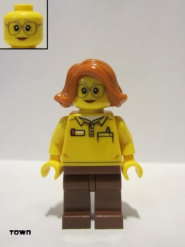 lego 2020 mini figurine twn381 Citizen Female, Toy Store Worker (LEGO logo on reverse of torso) 