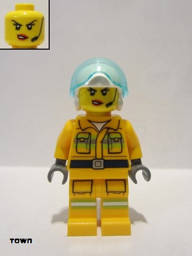 lego 2021 mini figurine cty1282 Fire Reflective Stripes, Bright Light Orange Suit, White Helmet, Headset 