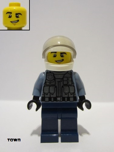 lego 2021 mini figurine cty1285 Police Officer Sand Blue Police Jacket, Dark Blue Legs, White Helmet 
