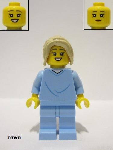 lego 2022 mini figurine cty1347 Mother Bright Light Blue Hospital Gown, Tan Hair 