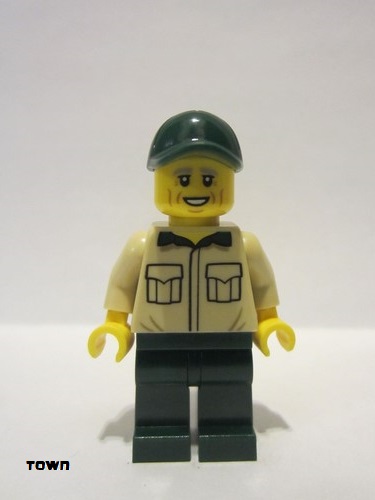 lego 2022 mini figurine cty1353 Park Worker Male with Tan Shirt with Pockets, Dark Green Legs and Cap 