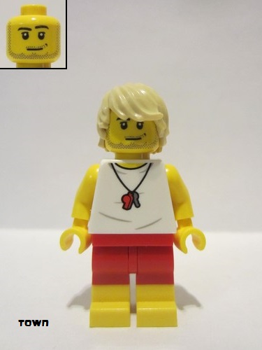 lego 2022 mini figurine cty1388 Beach Lifeguard Male, White Shirt, Red Shorts, Tan Hair 