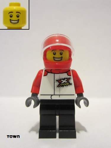 lego 2022 mini figurine cty1419 Motorcycle Driver Red Helmet, Black Legs, Red Arms 