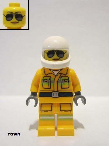 lego 2022 mini figurine cty1433 Fire Reflective Stripes, Bright Light Orange Suit, White Helmet, Sunglasses 