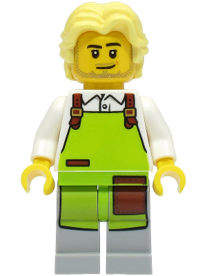 lego 2022 mini figurine cty1494 Cyclist Male, White Shirt, Lime Apron, Bright Light Yellow Hair 