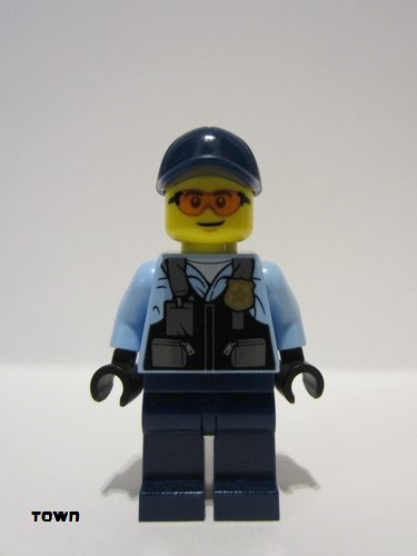 lego 2023 mini figurine cty1565 Police - City Officer Male, Safety Vest with Police Badge, Dark Blue Legs, Dark Blue Cap, Orange Glasses 