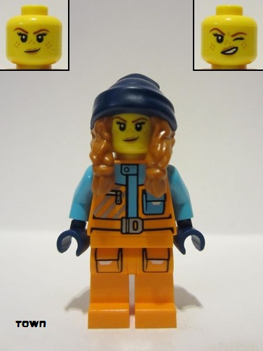 lego 2023 mini figurine cty1613 Arctic Explorer Female - Orange Jacket, Dark Orange Hair (Braids), Dark Blue Hat 