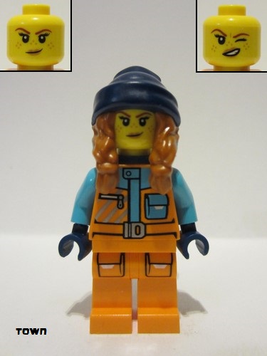 lego 2023 mini figurine cty1614 Arctic Explorer Female - Orange Jacket, Dark Orange Hair (Braids), Dark Blue Hat and Backpack 