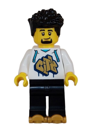 lego 2023 mini figurine cty1625 Rollerskater Male, White Hoodie with Gold 'CITY', Black Legs, Pearl Gold Rollerskates 
