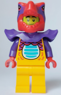 lego 2023 mini figurine cty1644 Comic Shop Guy Male, Bright Light Orange Dragon Suit and Legs, Red Dragon Head, Dark Purple Shoulder Armor 