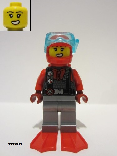 lego 2023 mini figurine cty1689 Diver Female, Red Helmet, Air Tanks, and Flippers 