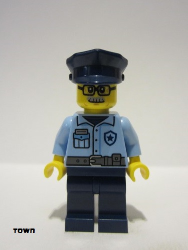 lego 2024 mini figurine cty1705 Police - City Officer Male, Bright Light Blue Shirt, Dark Blue Legs, Light Bluish Gray Moustache and Black Glasses 