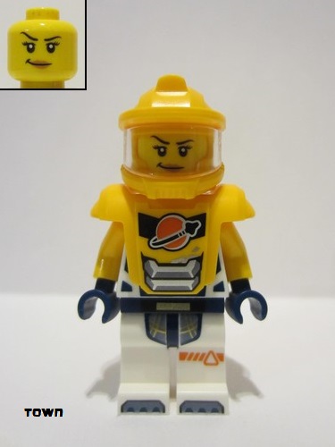 lego 2024 mini figurine cty1754 Astronaut Female, White Spacesuit with Bright Light Orange Arms, Bright Light Orange Helmet, Bright Light Orange Armor with Ingot 