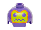 Dark Purple Brick, Round 2 x 2 Dome Top with Robot Face with Eyes and Zigzag Line Mouth on Lime Background with Orange Border Pattern